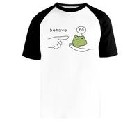 Newtee Ne Te Comporte Pas comme Une Grenouille T-Shirt Baseball Blanc Unisexe Manches Courtes Noir Unisex White Baseball T-Shirt Black Short Sleeve