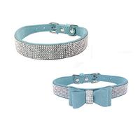 Newtensina 2 pièces élégant Collier de Chien Ensemble Doux Suède Bling Collier de Chien avec Noeud Papillon Chiot Collier pour Petits Chiens Chats