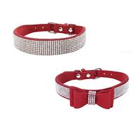 Newtensina 2 pièces élégant Collier de Chien Ensemble Doux Suède Bling Collier de Chien avec Noeud Papillon Chiot Collier pour Petits Chiens Chats