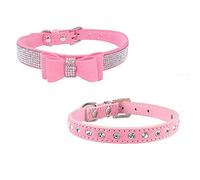 Newtensina 2 pièces élégant Collier de Chien Ensemble Mignon Suède Bling Collier de Chien avec Noeud Papillon Chiot Collier pour Petits Chiens Chats