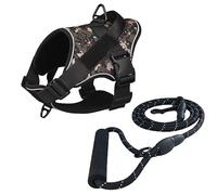 Newtensina 2 Pièces Réfléchissant Chien Harnais Et Laisse Ensemble Doublure En Maille Confortable Avec Poignée - Camouflage Vert - L