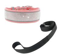 Newtensina Collier et laisse en daim doux réfléchissant pour chien Bling Diamante Puppy Collar and Leash pour chiens de taille moyenne et grande (a) - Rose - M
