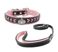 Newtensina Collier pour Chien et Laisse Ceinture en Cuir tissé avec Strass en Nylon Collier Chiot avec Laisse pour Chiens
