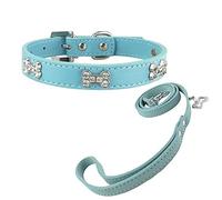 Newtensina Élégant Collier de Chien et Laisse avec os Mignonne Bling Fille Colliers de Chiot avec Laisse de Chien pour Petits Chiens Chiens Moyens