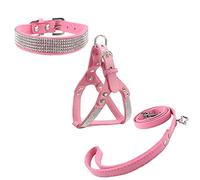 Newtensina Collier de Chien et Harnais et Ensembles de Laisse Collier de Chien de Mode Diamante avec Harnais et laisses Harnais et Rangement Confortable en Microfibre pour Chien