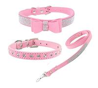 Newtensina Lot de 3 Colliers et Laisse pour Chiens Stylés Collier de Chien Mignon Suède Facile avec Noeud Papillon Chiot Collier et Laisse pour Petits Chats Chiens