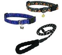 Newtensina Mode 3 pièces motif fleur laisse chien collier avec pendentif pétale papillon pendentif pour chiens moyens grands chiens (L) - Noir Bleu - L