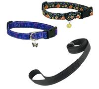 Newtensina Mode 3 pièces motif fleur laisse chien collier avec pendentif pétale papillon pendentif pour chiens moyens grands chiens (a) - noir bleu - M
