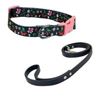 Newtensina Mode Fleur Motif Chien Laisse Et Collier Chien Collier Chiot Pour Chiens Moyens Grands Chiens (m) - Noir - M