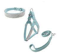 Newtensina Noeud Papillon Collier pour Chien et Harnais et Laisse Ensembles Collier de Chiot Doux et Confortable Diamante avec Harnais et laisses pour Chien - Blue - XS