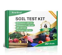 NewTest Kit de test de sol 4 paramètres : professionnel précis 40 tests de sol pour pelouse, jardinage, potager, pH azote, phosphore et potassium