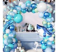 Newthinking Décorations de fête en forme de requin - 107 pièces - Bleu et blanc - Kit d'arche de ballons avec ballons en mylar - Pour fête sur le thème de la mer, fête prénatale, anniversaire