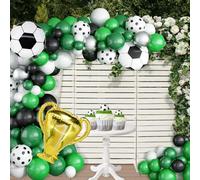 Newthinking Kit de guirlande d'arche de ballons de football, 128 ballons verts, noirs, blancs, argentés métallisés avec ballons en aluminium de 45,7 cm pour garçons et hommes, décorations de fête