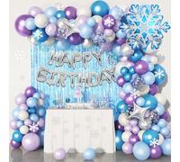 Newthinking Lot de 109 ballons de décoration de fête La Reine des Neiges avec flocons de neige Mylar pour fête sur le thème de la Reine des Neiges - Décoration d'anniversaire - Violet/bleu/blanc