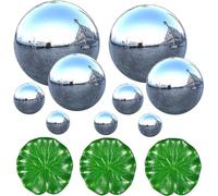 Newtic Boules de Regard en Acier Inoxydable, 9 Pièces Boule de Jardin réfléchissantes Acier Inoxydable, Boule Réfléchissante Flottante pour Décoration de Jardin Étang Ornement
