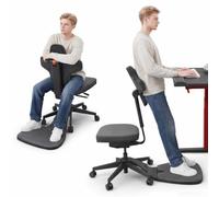 Newtral MT-M Fauteuil mange-debout ergonomique avec tapis anti-fatigue, tabouret 6 en 1 pour changement assis/debout, chaise de bureau réglable en hauteur pour bureau debout, dossier et profondeur