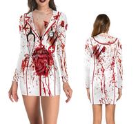NEWUPZSI Costume d'Halloween pour femme - Robe d'infirmière - Body - Robe portefeuille - Combinaison - Os - Manches longues - Manteau de médecin - Uniforme - Cosplay - Costume d'horreur pour carnaval