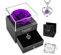 NEWUPZSI Rose Éternelle Cadeau St Saint Valentin Femme avec Bijoux Argent Violet Préservée Rose Eternelle avec Collier à la Main pour Maman Grand-Mère Amie pour La Saint-Valentin