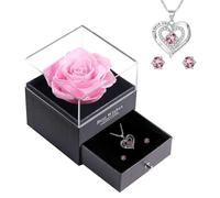 NEWUPZSI Rose Éternelle Idée Cadeau Noël pour Maman, Femme - Collier et Rose sous Cloche - Fête des Mères, Anniversaire Original pour Grand-mère