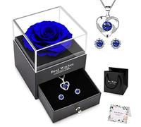 NEWUPZSI Rose Éternelle idee Cadeaux Noël Femme avec Boucles d'oreilles et Collier Bleu Préservée Real Rose Eternelle à la Main pour Noël La Saint-Valentin, la fête des Mères