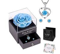 NEWUPZSI Rose Éternelle idee Cadeaux Noël Femme avec Boucles d'oreilles et Collier Bleu Préservée Real Rose Eternelle à la Main pour Noël La Saint-Valentin