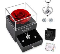 NEWUPZSI Rose Éternelle idee Cadeaux Noël Femme avec Boucles d'oreilles et Collier Rouge Préservée Real Rose Eternelle à la Main pour Noël La Saint-Valentin, la fête des Mères