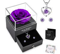 NEWUPZSI Rose Éternelle idee Cadeaux Noël Femme avec Collier Violet Préservée Real Rose Eternelle à la Main pour Maman Couple Noël La Saint-Valentin, la fête des Mères
