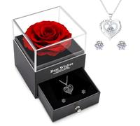 NEWUPZSI Rose Éternelle Rouge Sous Cloche - Idée Cadeau pour Noël, Fête des Mères, Anniversaire - Collier Inclus - Pour Maman, Femme, Grand-mère