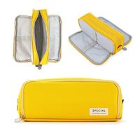 NEWUPZSI Trousse Scolaire Jaune à Crayons Grande Capacité avec 3 Compartiments Cadeau Noël ado garçon Fille Pencil Case Trousses pour Filles et Adolescents Enfants, étudiants, Adultes, école, Bureau