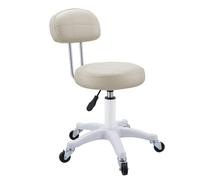 newuzis Height Adjustable 360° Swivel Vanity Chair, Ergonomic Backrest Waterproof Faux Leather Rolling Stool with Wheels for Dressing Table Nail Salon Home Bedroom Beige