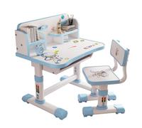 newuzis Kids Study Table and Chair Set, Height Adjustable Writing Desk with Storage Drawer Cartoon Pattern, Ergonomic Children Homework Station for Ages 3-18 Bedroom Study Room Bleu