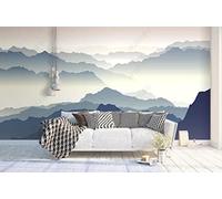 NEWWALLMURAL Papier Peint 3D Intissé Montagnes Lointaines Papier Peint Panoramique 3D Moderne Décoration Murale