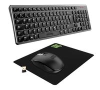 NEWWAY - 2024 Neu - RF02 Wireless 2,4 GHz Tastatur Maus Pack mit Matte - Deutsche Tasten (QWERTZ) 105 Tasten 13 Multimedia-Tastenkombinationen - Maus 6 Tasten - USB-Empfänger - Schwarz