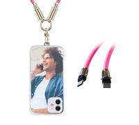 NEWWAY Lanière téléphone avec câble USB-C 60W - Charge rapide, transfert 480 Mbps, cordon tressé silicone, compatible smartphones/tablettes/PC (Rose, 30 CM)