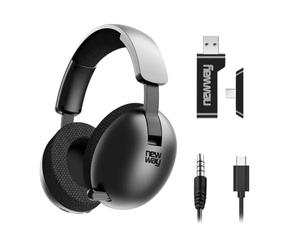 NEWWAY NH251 Casque Audio sans Fil - Microphone rétractable - Triple Mode WiFi 2.4 GHz/BT/Jack 3.5mm - Récepteur USB/USB-C, pour PC,Ordinateur Portable,Smartphone,Consoles,Tablette et Mac (Noir)