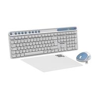 NEWWAY NKMP252 Clavier Souris sans Fil 2.4 GHz AI Copilot - AZERTY Français - Frappe Silencieuse, 14 Touches Multimédias, Souris Légère 6 Boutons, Tapis de Souris Inclus, Longue Autonomie (Blanc)