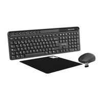 NEWWAY NKMP252 Clavier Souris sans Fil 2.4 GHz Ensemble - AZERTY Français - Frappe Silencieuse, 14 Touches Multimédias, Souris Légère 6 Boutons, Tapis de Souris Inclus, Longue Autonomie (Noir)