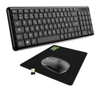 NEWWAY - Pack RF01 Clavier Souris sans Fil avec Tapis - Clavier Wireless Français (AZERTY) 97 Touches 13 Raccourcis Multimédias - Souris WiFi 2.4 GHz 4 Boutons Compacte - Récepteur USB - Noir