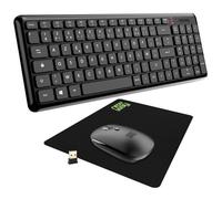 NEWWAY - Pack RF01 Clavier Souris Sans Fil WiFi 2.4 GHz Compacte avec Tapis - AZERTY - Noir