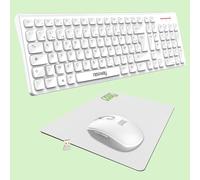 NEWWAY - Pack RF02 Clavier Souris sans Fil avec Tapis - Clavier Wireless Français (AZERTY) 105 Touches 13 Raccourcis Multimédias - Souris WiFi 2.4 GHz 6 Boutons Compacte - Récepteur USB - Blanc