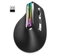 NEWWAY - Souris Verticale sans Fil A9 - WiFi 2.4 GHz/Wireless/USB C - Rechargeable - RGB - 2400 DPI - Ergonomique - Silencieux - Nano Récepteur Intégré 10 M - Noir