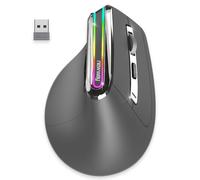 NEWWAY - Souris Verticale sans Fil A9 - WiFi 2.4 GHz/Wireless/USB C - Rechargeable - RGB - 2400 DPI - Ergonomique - Silencieux - Nano Récepteur Intégré 10 M - Gris