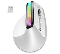 NEWWAY - Souris Verticale sans Fil A9 - WiFi 2.4 GHz/Wireless/USB C - Rechargeable - RGB - 2400 DPI - Ergonomique - Silencieux - Nano Récepteur Intégré 10 M - Blanc
