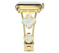 NewWays Bracelet compatible avec Apple Watch Series 11 10 42 mm Series 9/8/7 41 mm Series 6/5/4 40 mm Series 3 38 mm pour femme, bracelet trèfle à quatre feuilles brillant pour iWatch femme, doré