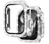 NewWays Lot de 2 coques à strass pour femme, compatibles avec Apple Watch de 41 mm, Series SE (9 8 7), protecteur d’écran intégré - Argenté/Transparent