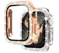 NewWays Lot de 2 coques à strass pour femme, compatibles avec Apple Watch de 41 mm, Series SE (9 8 7), protecteur d’écran intégré - Or rose/Transparent