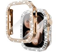 NewWays Lot de 2 Coques compatibles avec Apple Watch Series 11/10 42 mm, avec protecteur d'écran intégré, Coques de protection en strass pour femmes pour iWatch Series 11/10 42 mm, Rose Or/Transparent