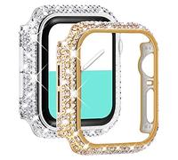NewWays Lot de 2 Coques de Protection Brillantes Antichoc, recouvertes de Diamants, Compatible avec Apple Watch de 40 mm, iWatch SE séries 6, 5, 4 (40 mm, doré et Transparent)