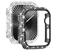 NewWays Lot de 2 coques de protection recouvertes de diamants pour Apple Watch de 44 mm pour femme, recouvertes de diamants, pour iWatch SE séries 6, 5, 4, 44 mm, noir/transparent