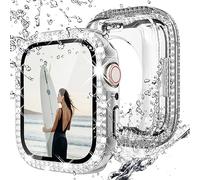 NewWays Lot de 2 coques étanches pour Apple Watch de 41 mm de protection d'écran séries 9, 8, série 7, coque antichoc en strass pour femme iWatch de 41 mm, argenté/transparent